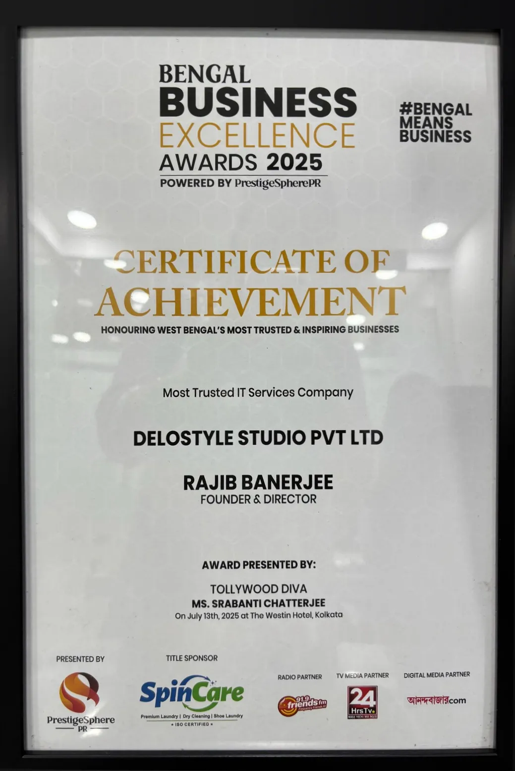 bengal bussiness award certificate